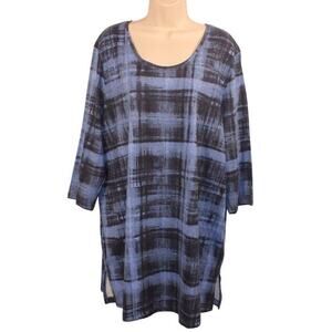 Catherines Women's Easy Fit 3/4-Sleeve Scoop-Neck Tunic‎ Blue/Black Plus Size 1X